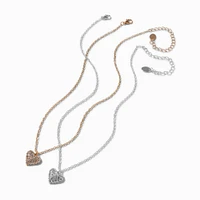 Mixed Metal Pavé Puffy Heart Pendant Necklace