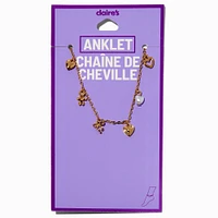 Gold-tone Heart & Pearl Charm Anklet