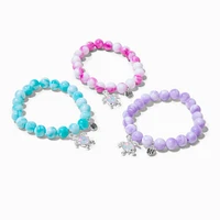 Best Friends Turtle Peace Sign Marble Beaded Stretch Bracelets - 3 Pack