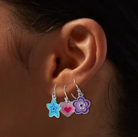 Star, Heart & Daisy Burst Drop Earring Stackables Set - 3 Pack