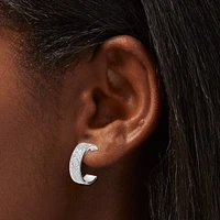 Silver-tone Glitter & Textured Hoop Earring Stackables Set - 3 Pack