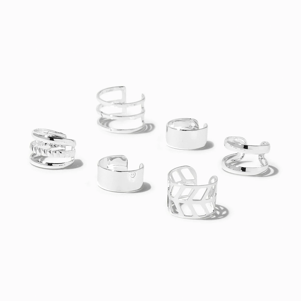Silver-tone Geometric Ear Cuffs - 6 Pack