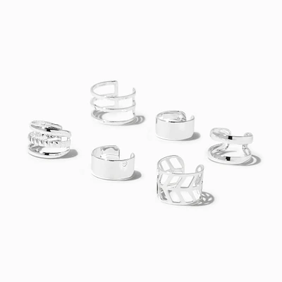 Silver-tone Geometric Ear Cuffs - 6 Pack