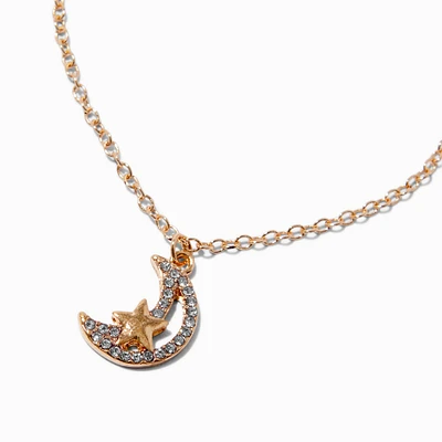 Gold-tone Crystal Moon & Star Pendant Necklace