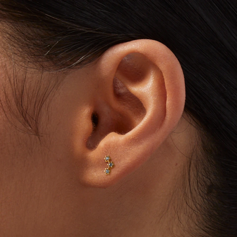 Gold-tone Stainless Steel Cubic Zirconia 18G Stud Threadless Cartilage Earrings - 3 Pack