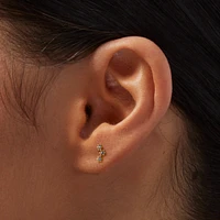 Gold-tone Stainless Steel Cubic Zirconia 18G Stud Threadless Cartilage Earrings - 3 Pack