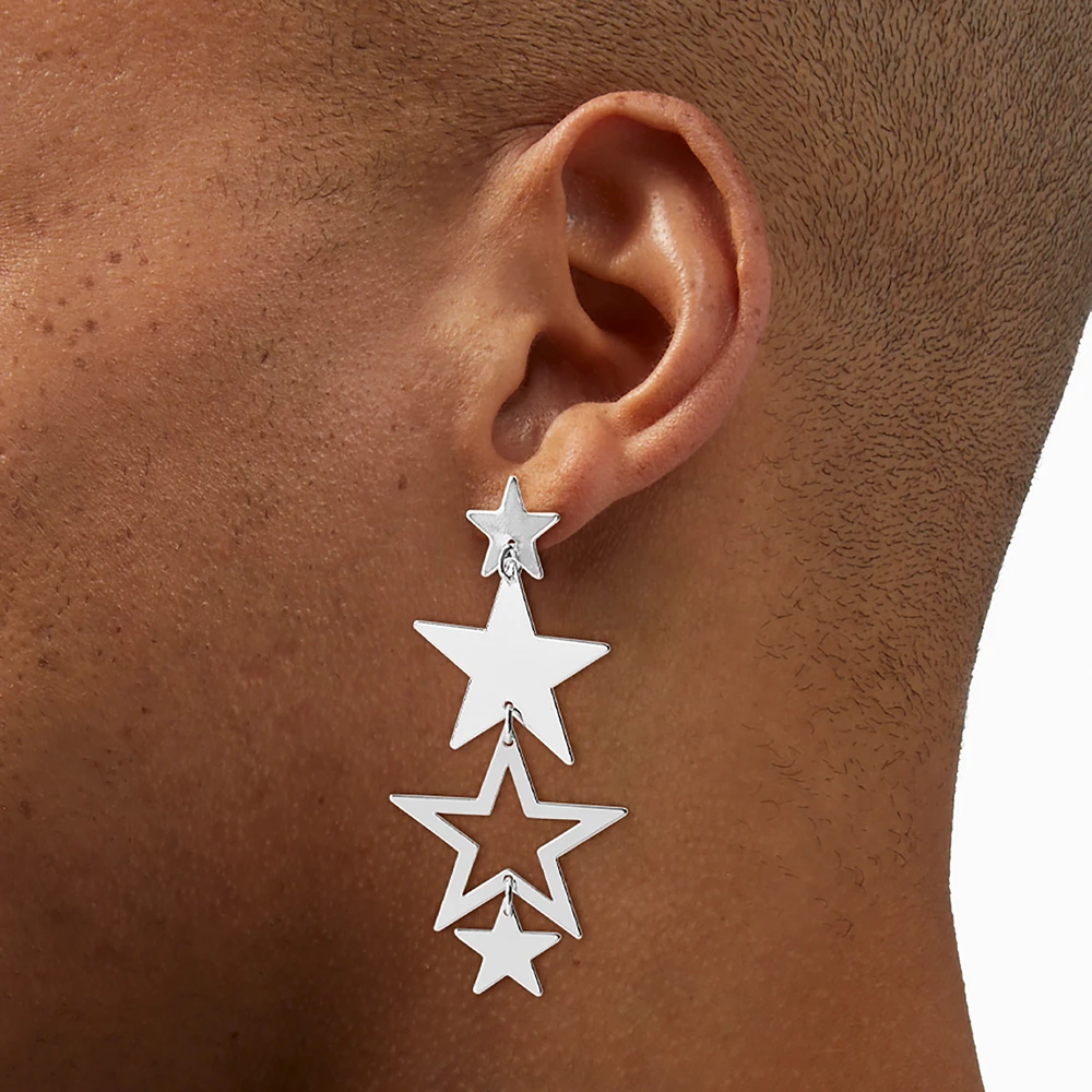Silver-tone Star Linear Drop Earrings