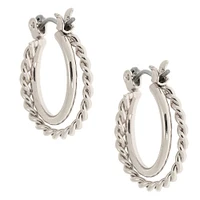 Silver-tone 15mm Braided Double Hoop Earrings