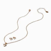 Gold-tone Cubic Zirconia Heart Pendant Necklace & Stud Earrings Set 