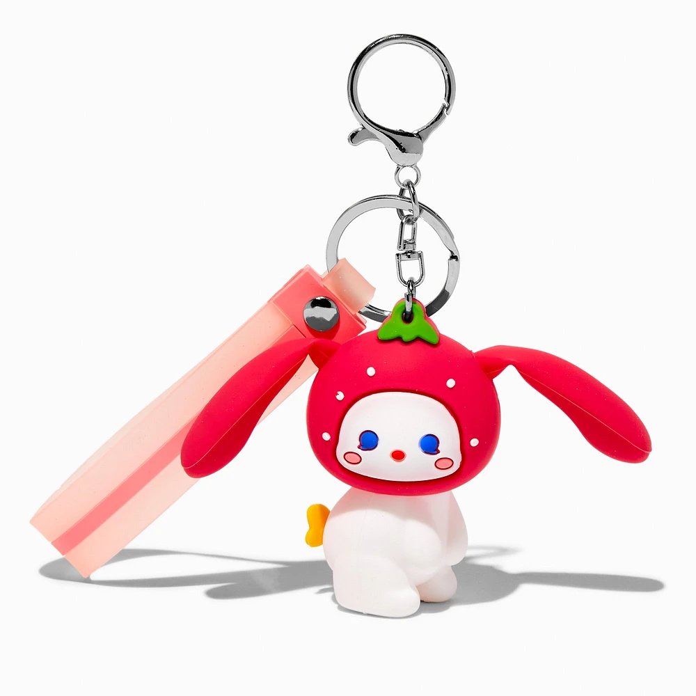 Strawberry Bunny Ears Wristlet Keychain