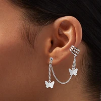 Silver-tone Butterfly Connector Cuff Earring Stackables - 5 Pack