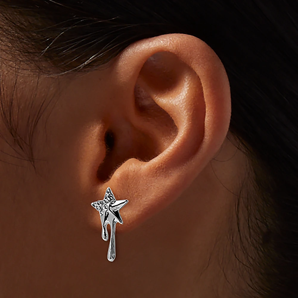Silver-tone Crystal Dripping Star Stud Earrings 