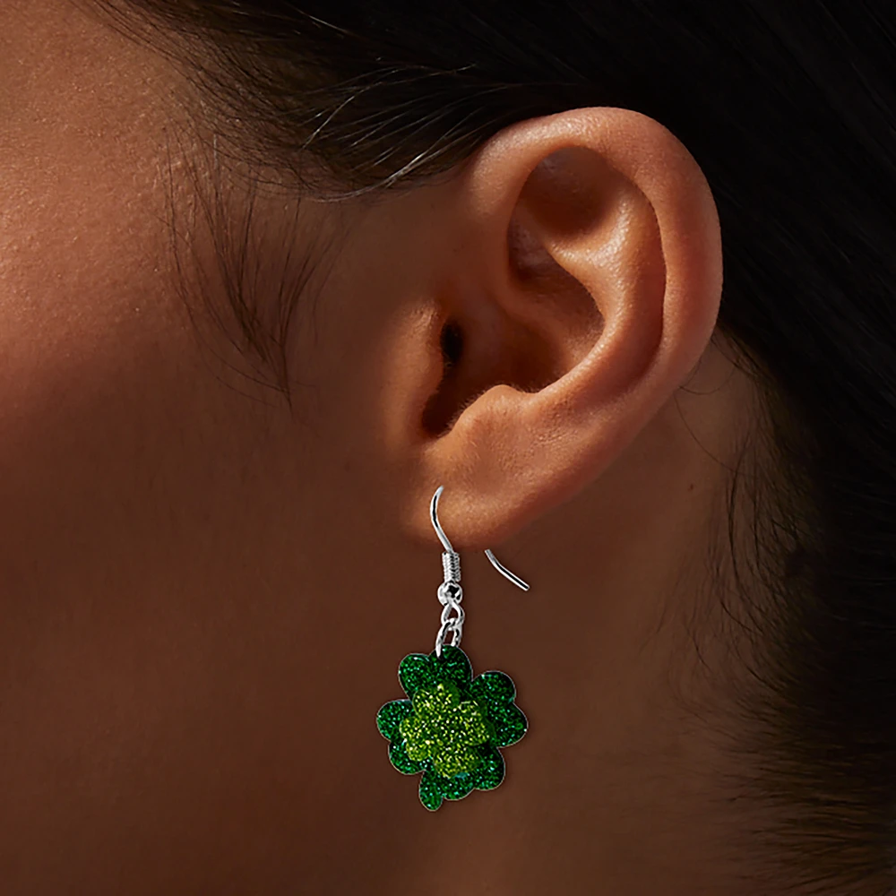 St. Patrick's Day Glitter Shamrock Acrylic Drop Earrings