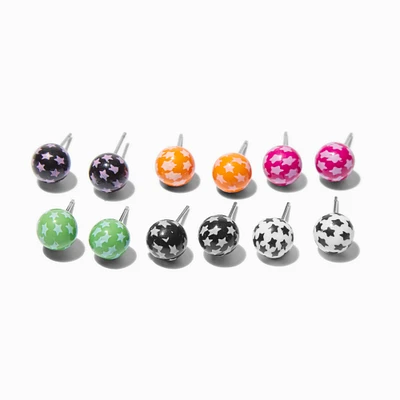 Star Print Ball Stud Earrings - 6 Pack