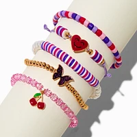 Cherry Polymer Clay Seed Bead Bracelet Set - 5 Pack