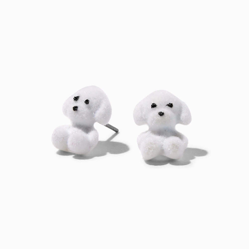 White Fuzzy Puppy Stud Earrings