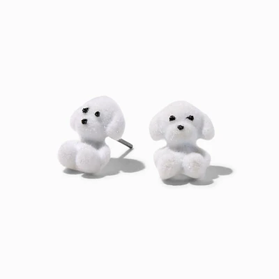 White Fuzzy Puppy Stud Earrings