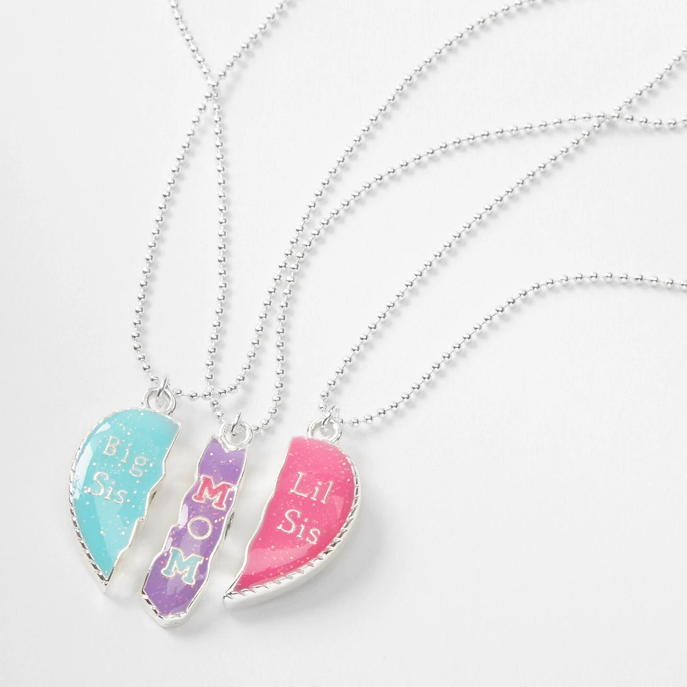 Mom, Big Sis, & Lil Sis Split Heart Pendant Necklaces - 3 Pack