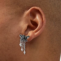 Carved Rose & Pearl Chains Drop Earrings 
