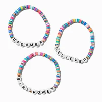Claire's Club Inspirational Words Rainbow Heishi Bead Stretch Bracelets - 3 Pack