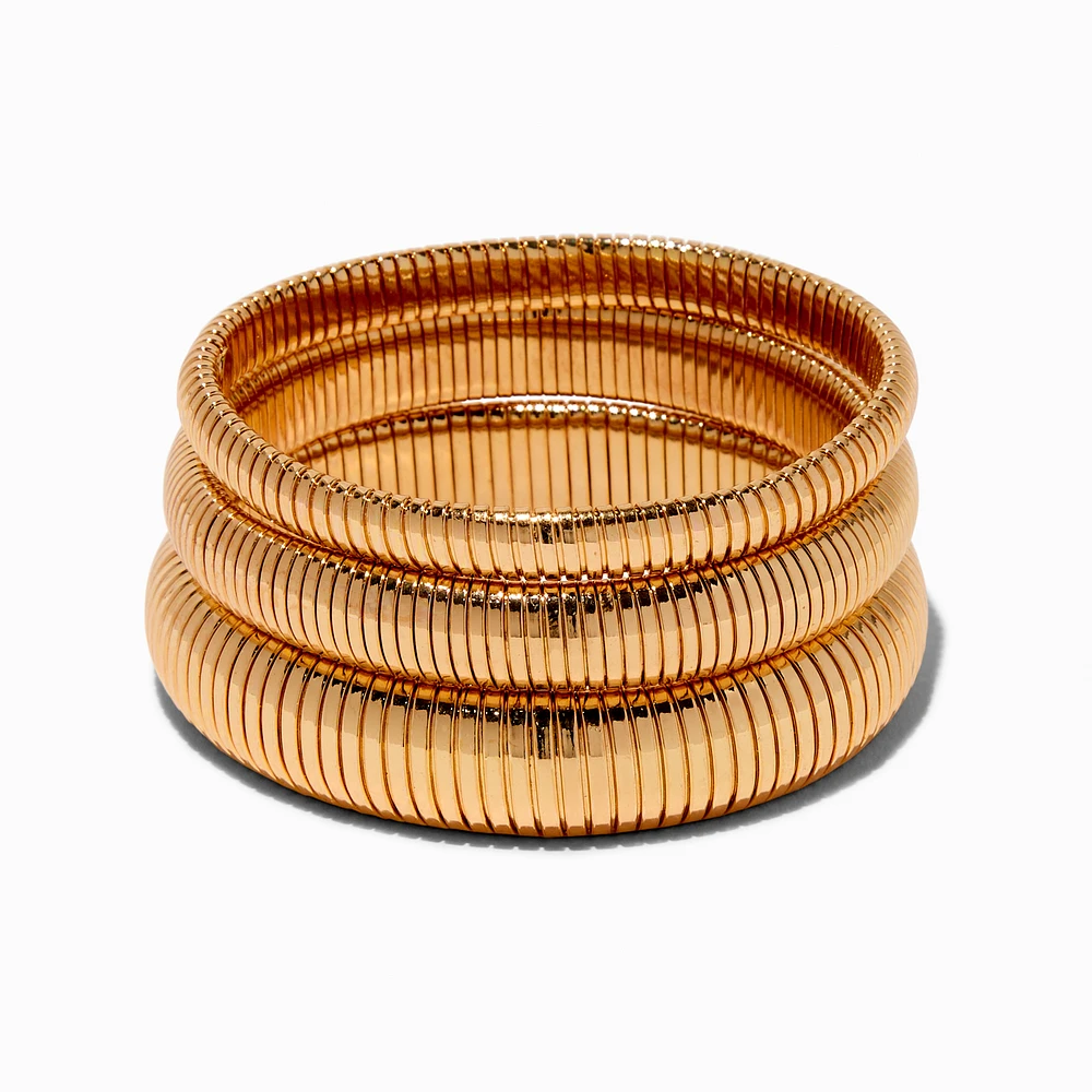 Gold-tone Ribbed Stackable Bangle Bracelets - 3 Pack