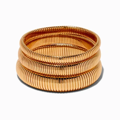 Gold-tone Ribbed Stackable Bangle Bracelets - 3 Pack