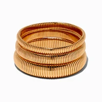 Gold-tone Ribbed Stackable Bangle Bracelets - 3 Pack