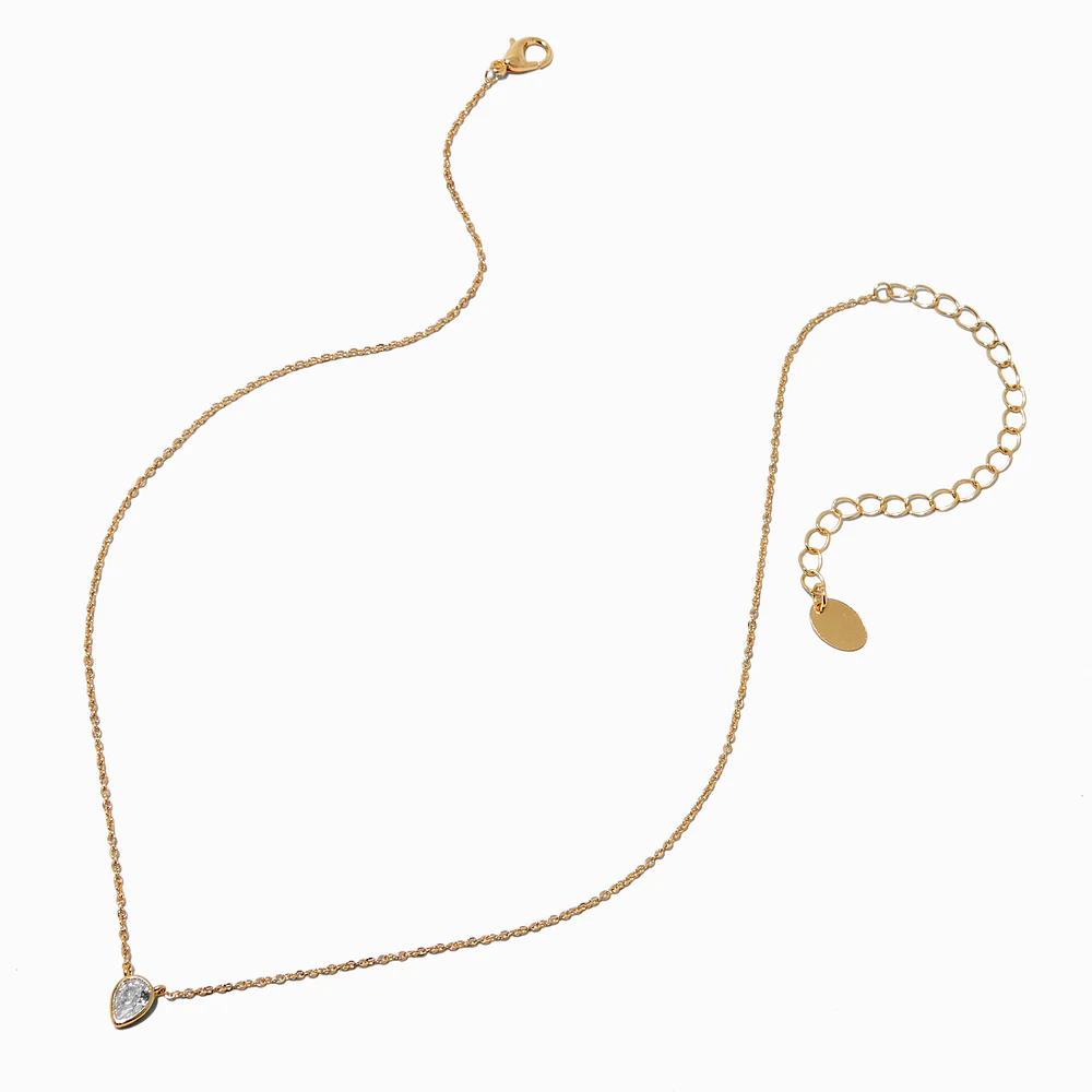 Gold-tone Cubic Zirconia Teardrop Pendant Necklace