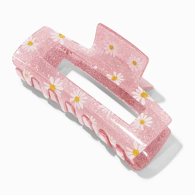 Pink Daisy Large Rectangular Hair Claw