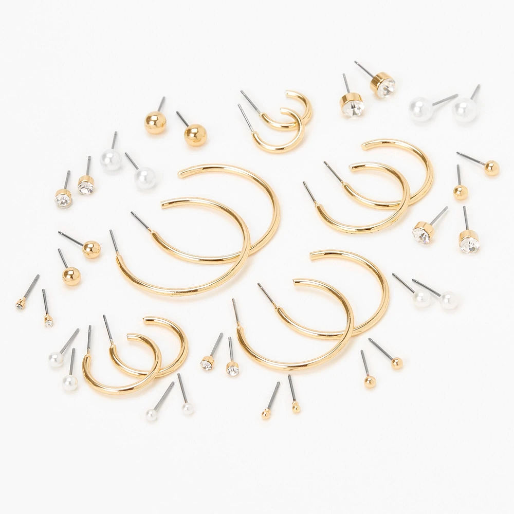 Gold Graduated Mixed Earrings - 20 Pack