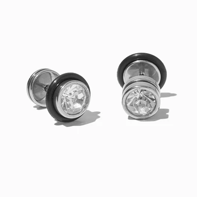 Black Crystal Button Faux Ear Plug Earrings