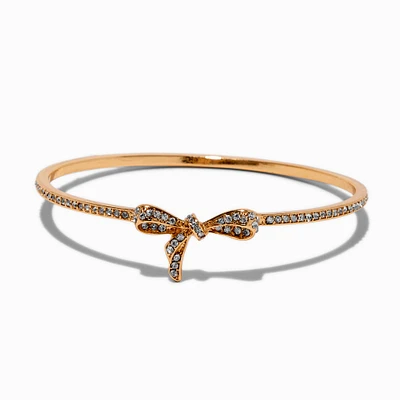 Gold-tone Cubic Zirconia Bow Bangle Bracelet 