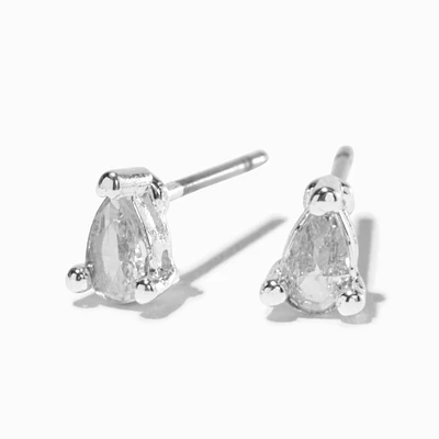 Silver-tone Cubic Zirconia 5mm Teardrop Stud Earrings