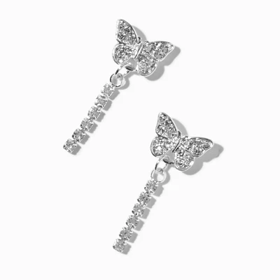 Silver-tone Crystal Pavé Butterfly Micro Drop Earrings