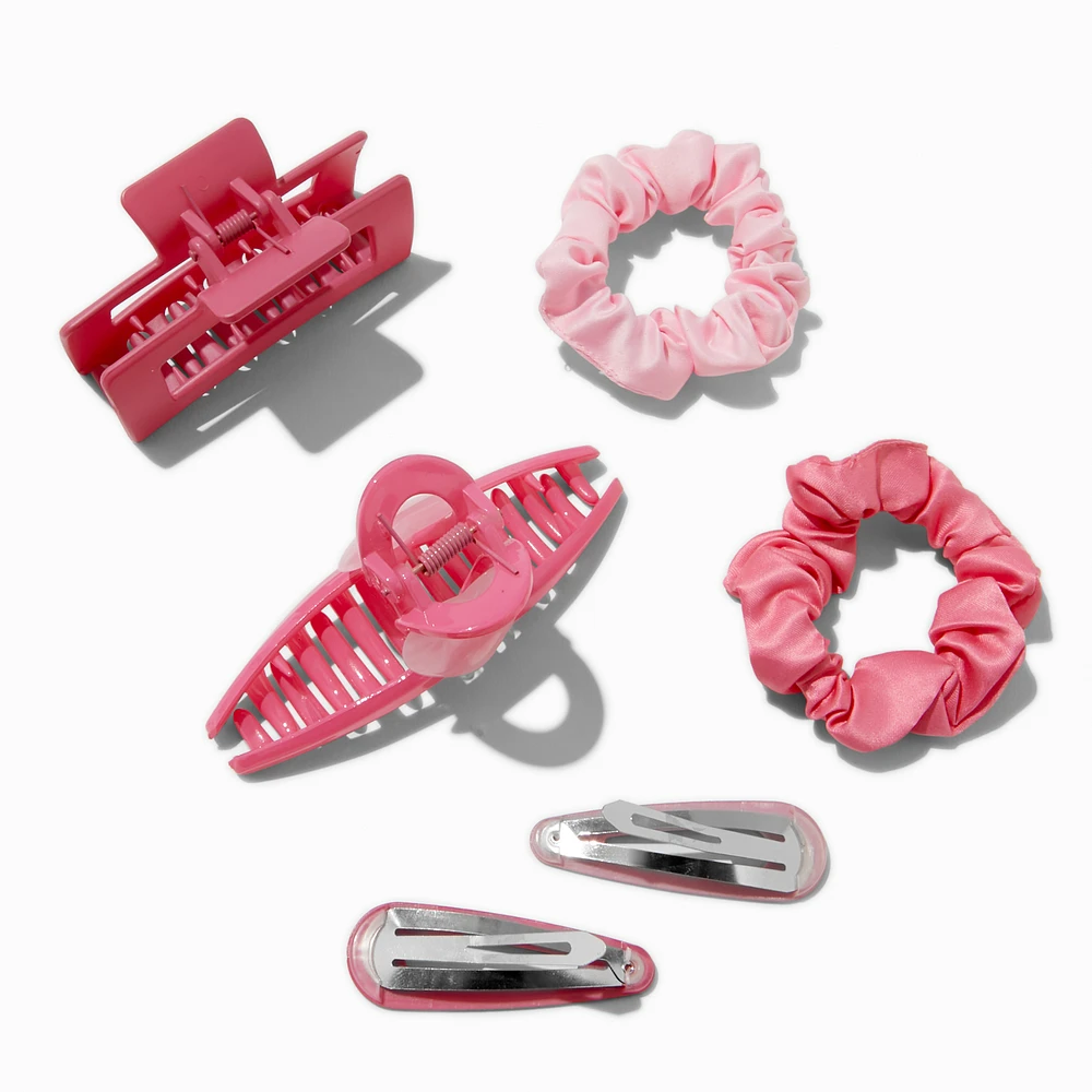 Pink Mixed Scrunchie & Hair Clip Set - 6 Pack