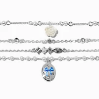 Silver-tone Pearl & Rose Chain Bracelets - 4 Pack