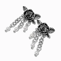 Carved Rose & Pearl Chains Drop Earrings 
