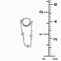 Cubic Zirconia Stacked Silver-tone Dangle Huggie Hoop Earrings