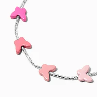 Silver-tone Pink Butterfly Bolo Bracelet