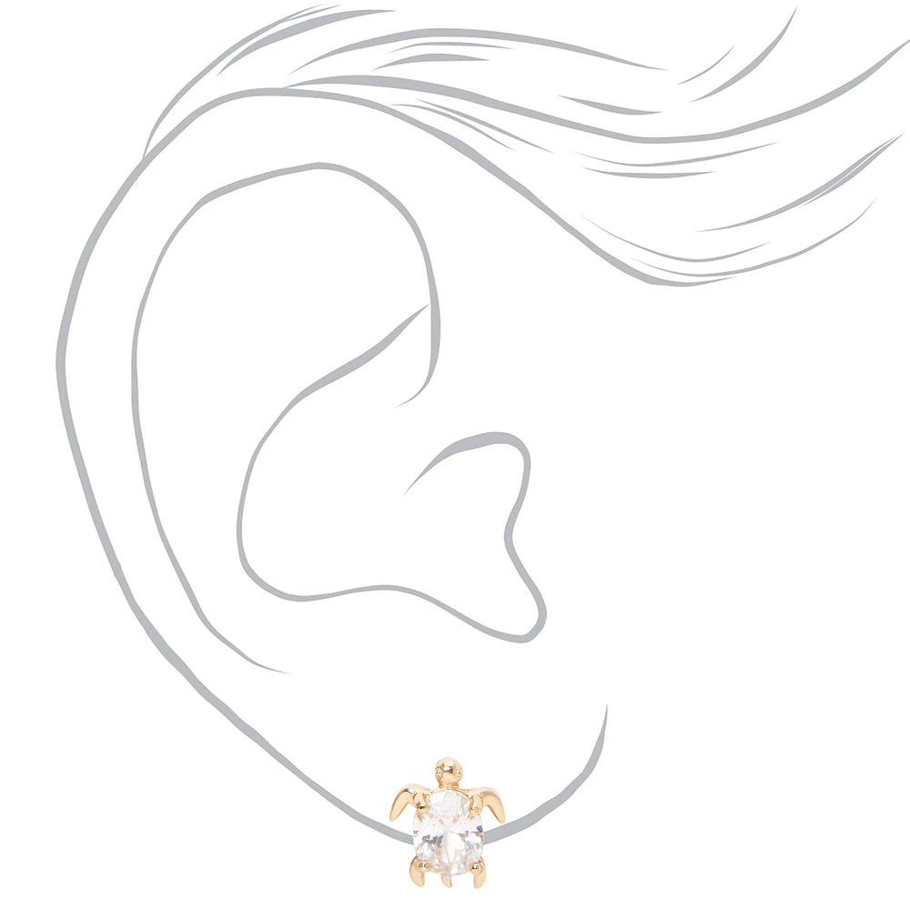 Gold-tone Cubic Zirconia 8mm Turtle Stud Earrings