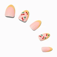 Yellow French Tip Cherry Almond Vegan Faux Nail Set - 24 Pack