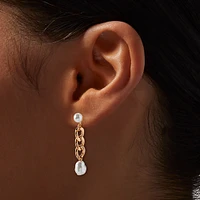 Pearl & Gold-tone Cuban Chain 2" Drop Earrings