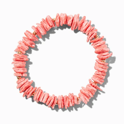 Coral Stacked Shell Stretch Bracelet