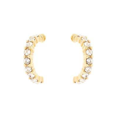 C LUXE by Claire's 18kt Gold Plated Crystal Half Hoop Earrings