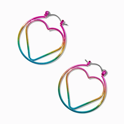 Anodized Rainbow Heart Hoop Earrings