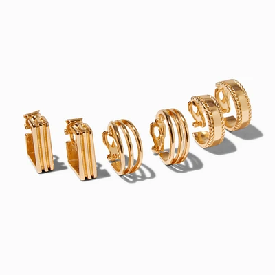 Gold-tone 20mm Hoop Clip-On Earrings - 3 Pack 