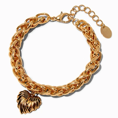 Gold-tone Chunky Scalloped Heart Chain Bracelet