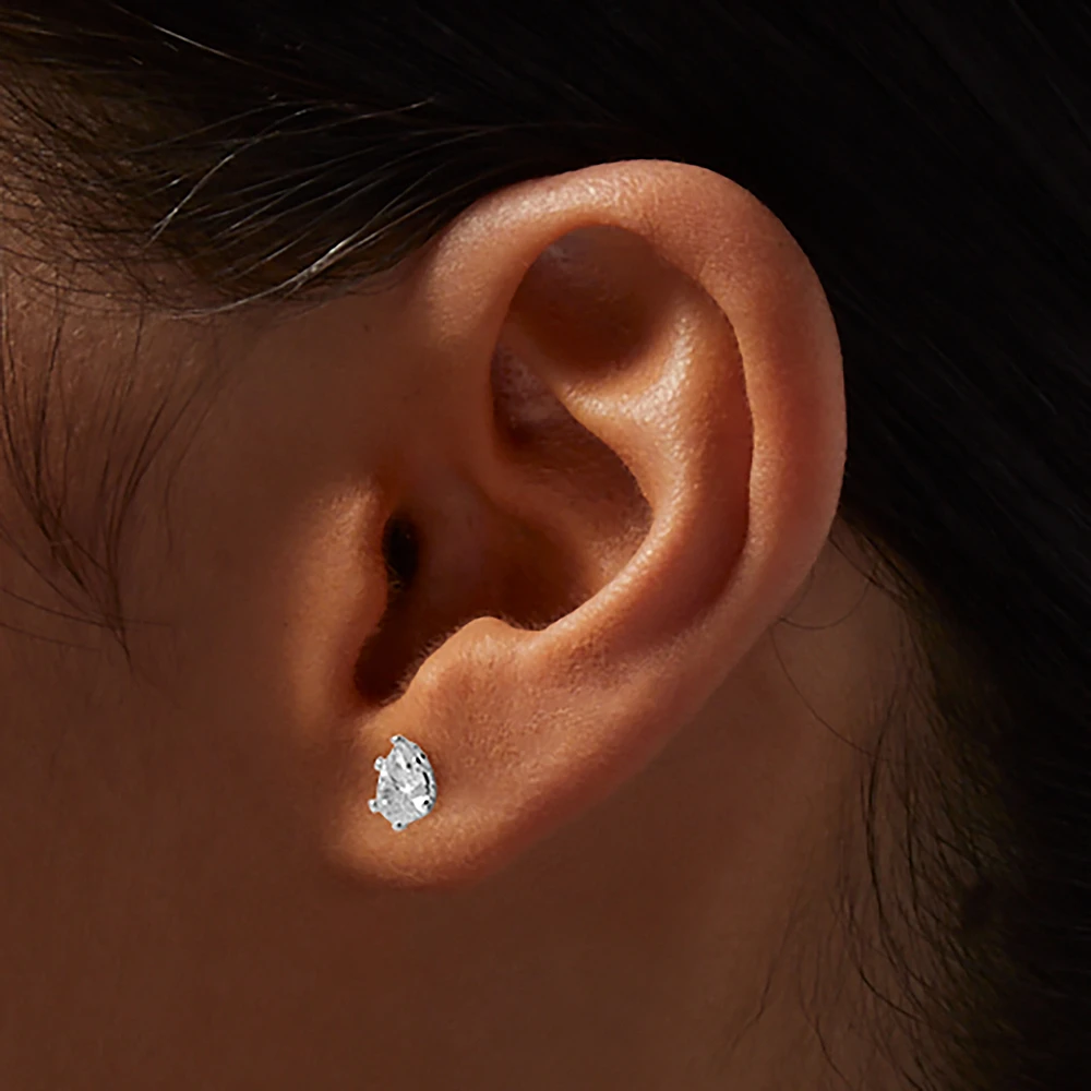 Silver-tone Cubic Zirconia Round & Teardrop Stud Earrings - 3 Pack 