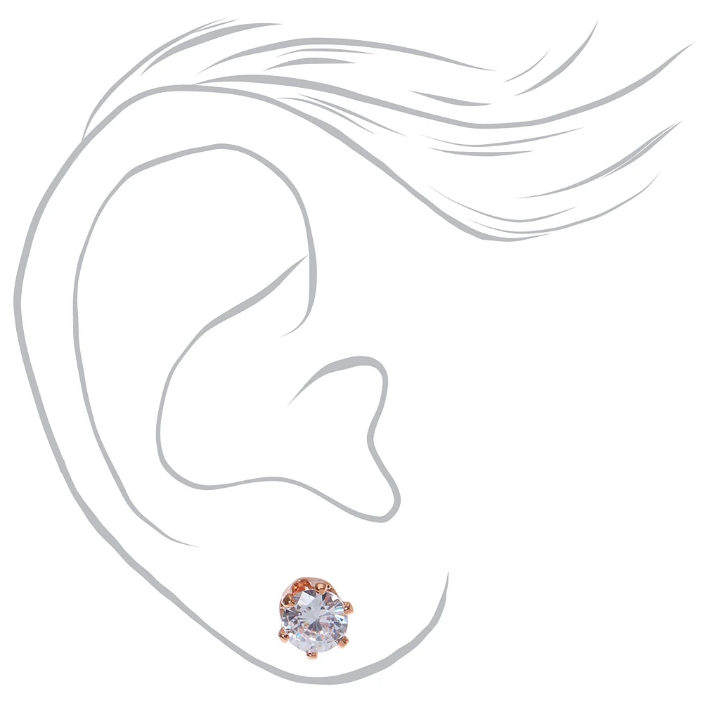 C LUXE by Claire's 18kt Rose Gold Plated Cubic Zirconia 3mm, 4mm, 5mm Round Stud Earrings - 3 Pack