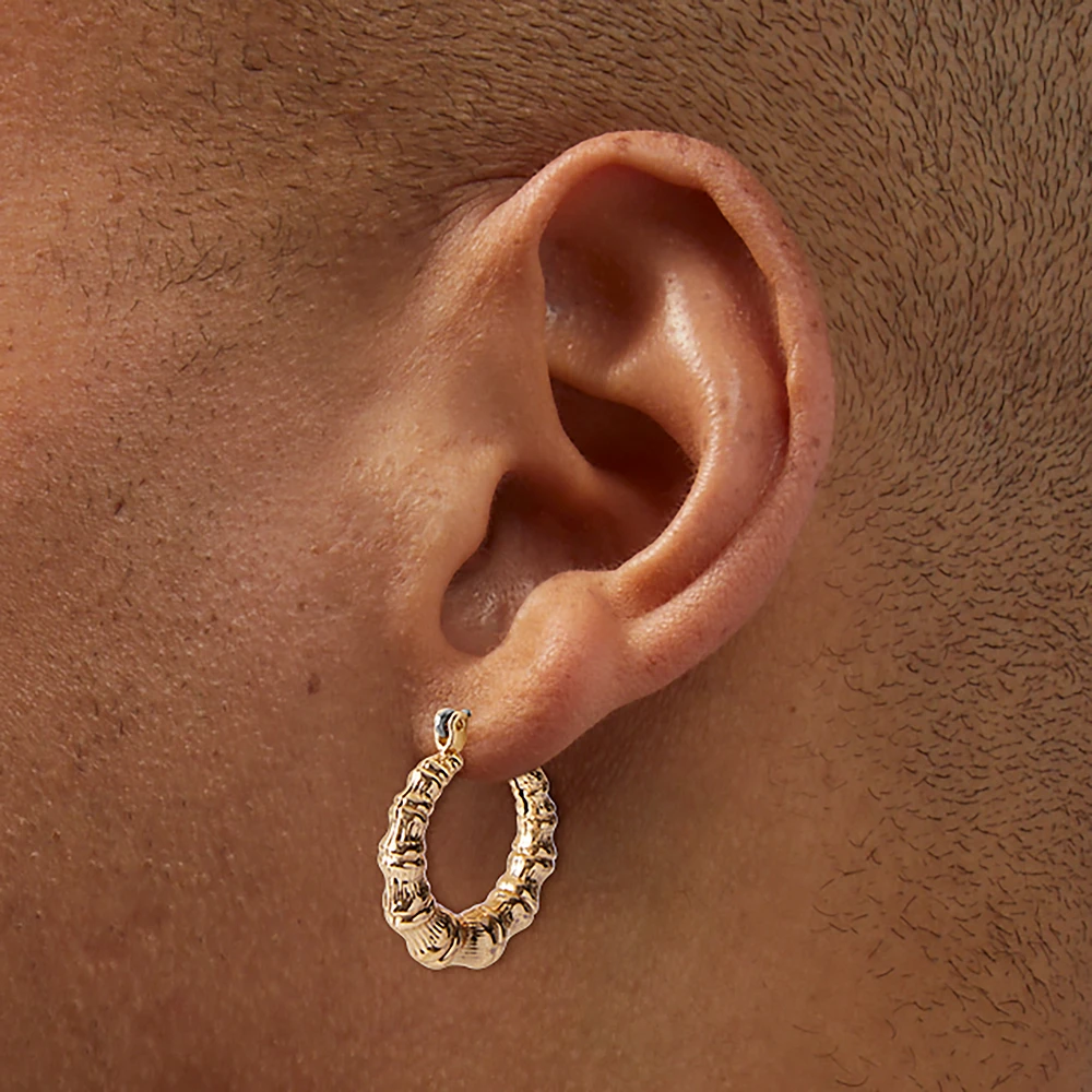 Gold-tone Bamboo Cross Snake Hoop Earring Stackables Set - 3 Pack